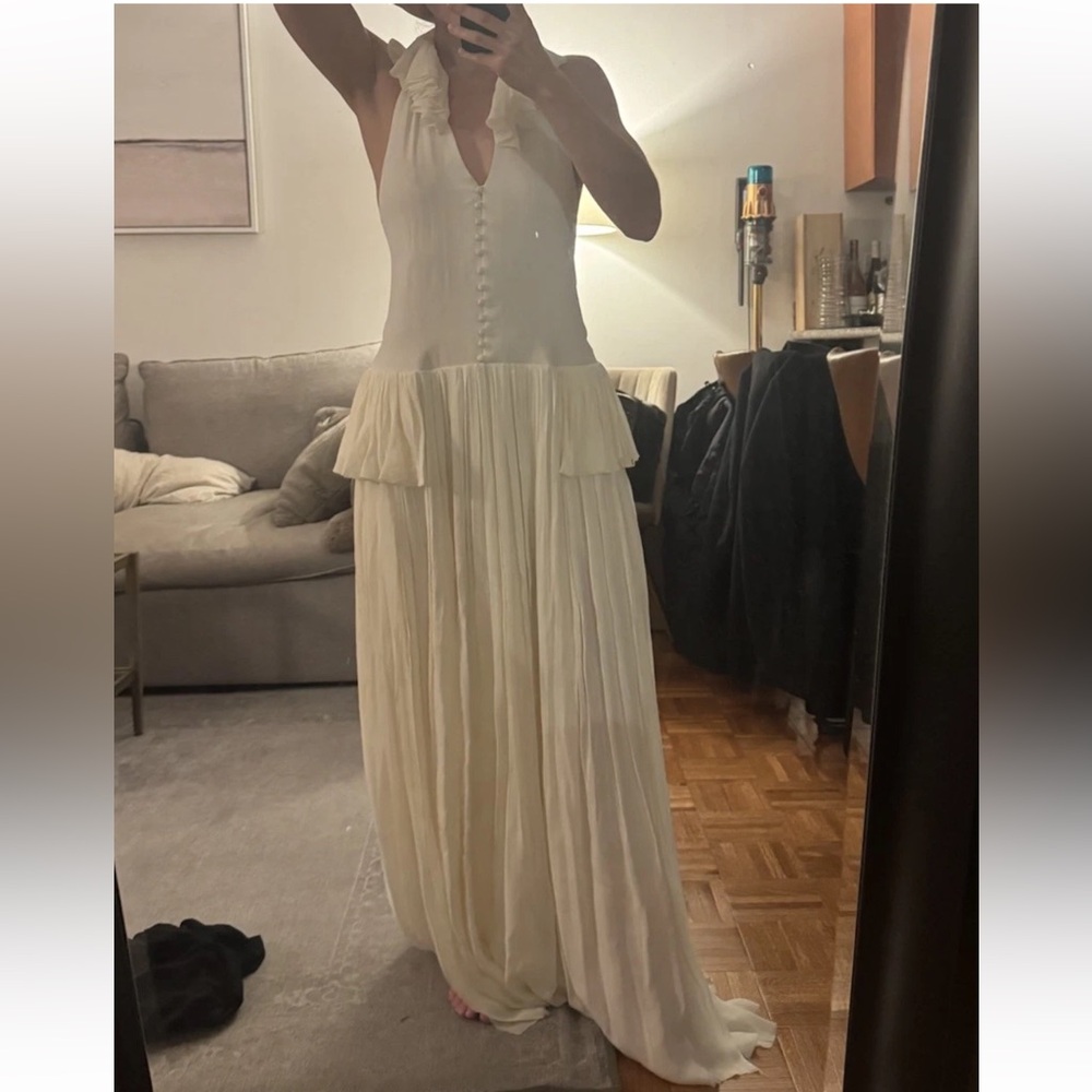 KHAITE Maryam Open Back Ruffled Pleated Silk Maxi Dress US 2